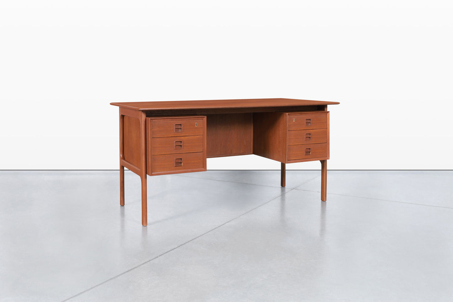 Mid-Century Teak Desk with Bookcase by Erik Brouer for Brouer Mobelfabrik