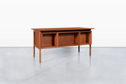 Mid-Century Teak Desk with Bookcase by Erik Brouer for Brouer Mobelfabrik
