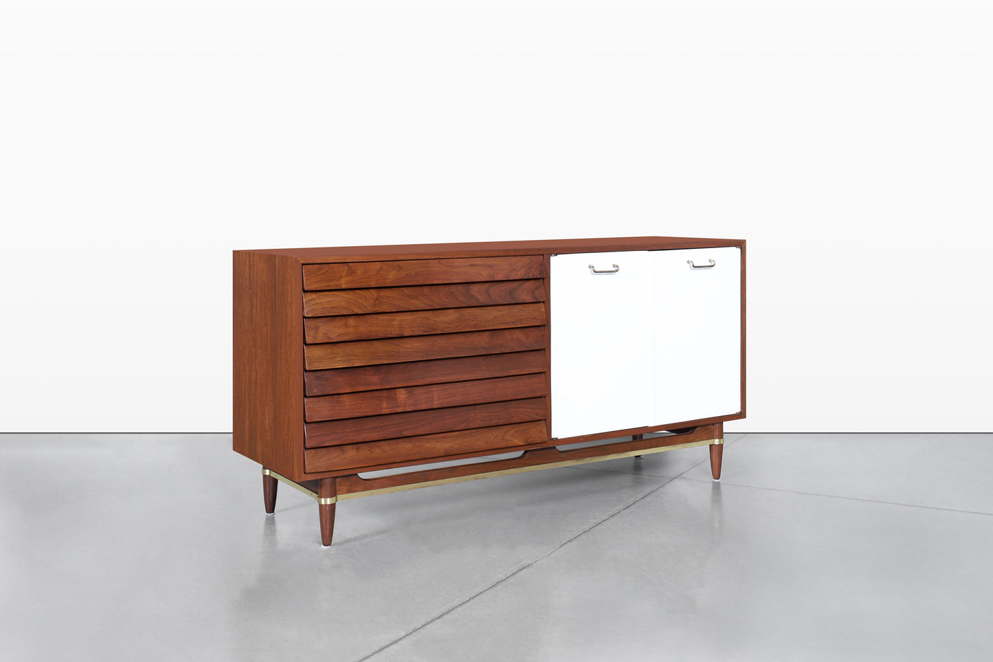 Mid-Century Walnut and Lacquer Credenza by American of Martinsville