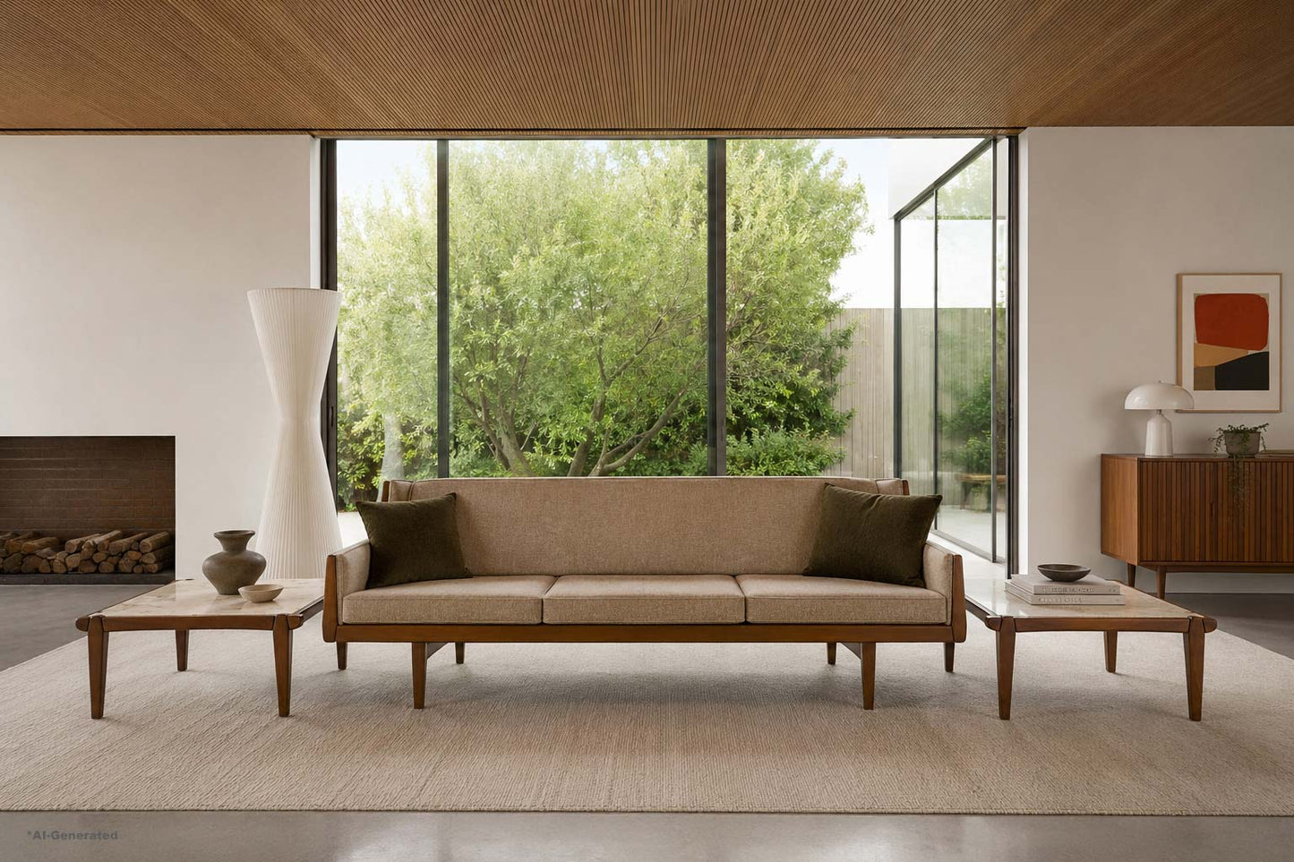 Mid-Century Modern Walnut and Faux Marble Side Tables