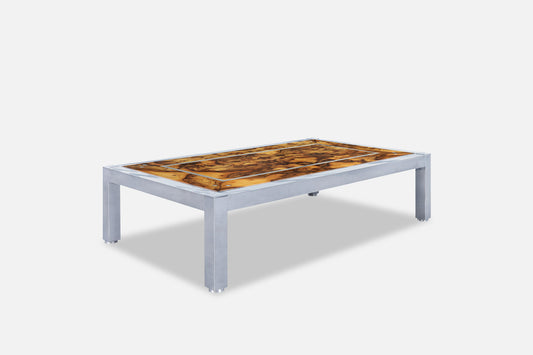 Monumental Oyster Burl Wood and Aluminum Coffee Table