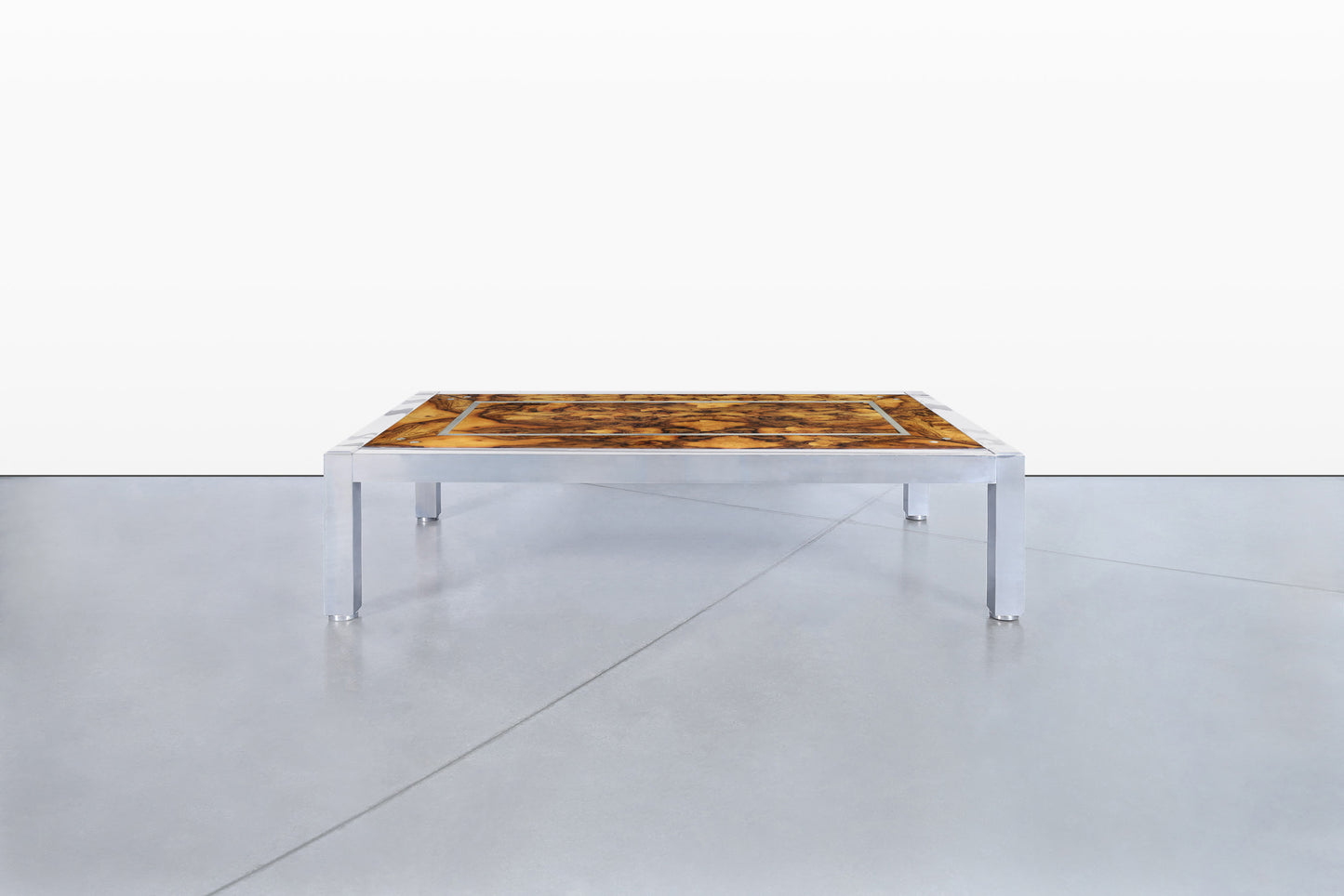 Monumental Oyster Burl Wood and Aluminum Coffee Table