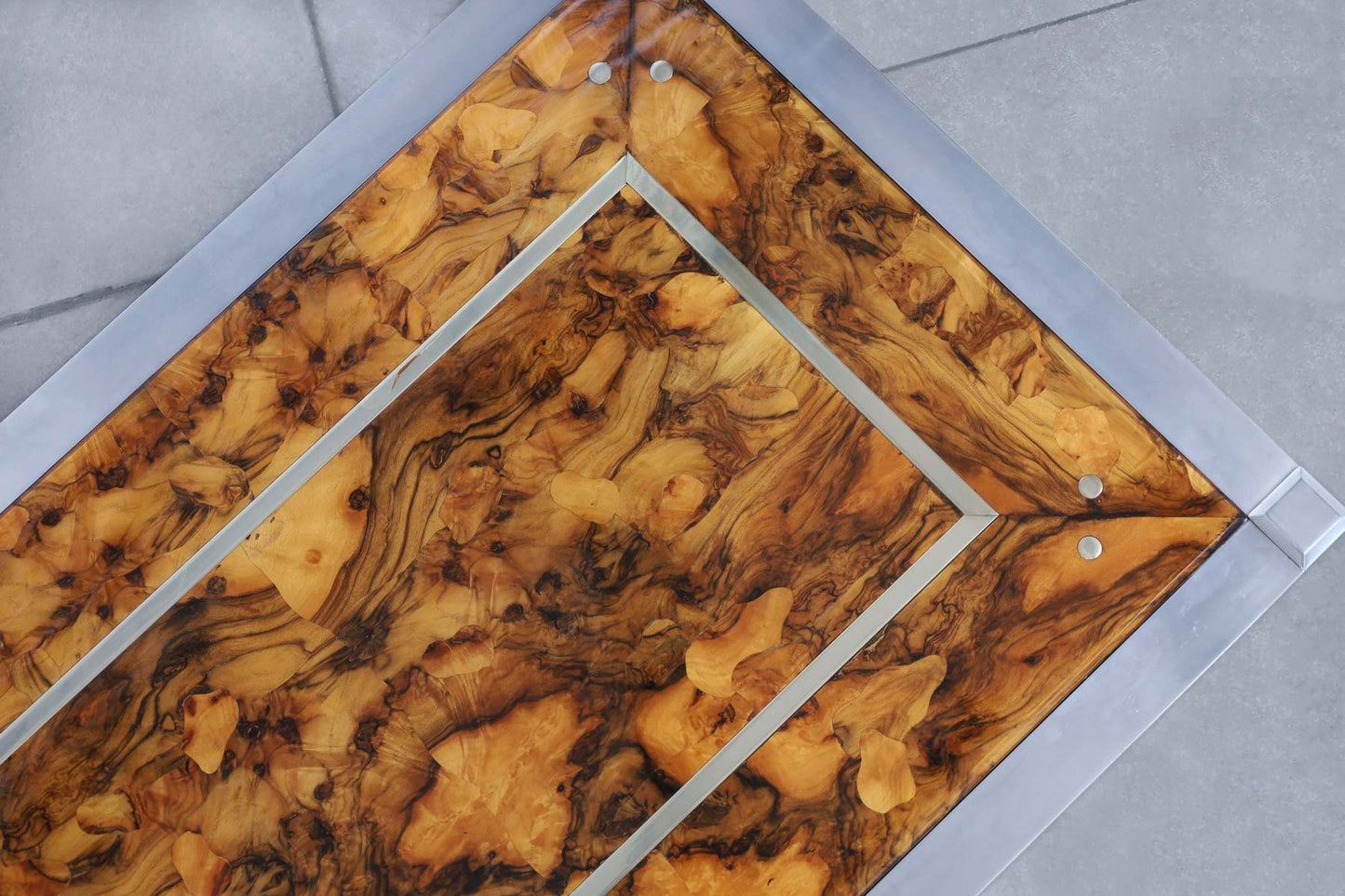 Monumental Oyster Burl Wood and Aluminum Coffee Table