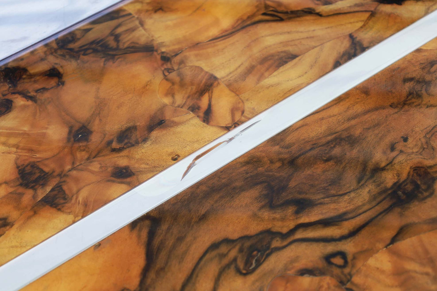 Monumental Oyster Burl Wood and Aluminum Coffee Table