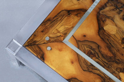 Monumental Oyster Burl Wood and Aluminum Coffee Table