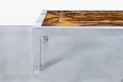Monumental Oyster Burl Wood and Aluminum Coffee Table