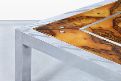 Monumental Oyster Burl Wood and Aluminum Coffee Table