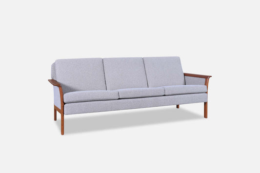 Norwegian Teak and Boucle Sofa Attributed to Fredrik Kayser