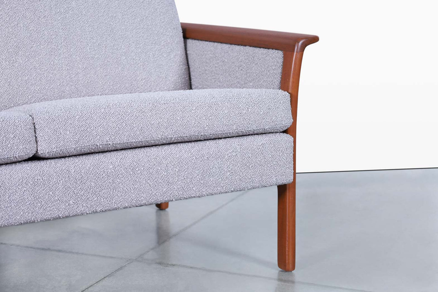 Norwegian Teak and Boucle Sofa Attributed to Fredrik Kayser