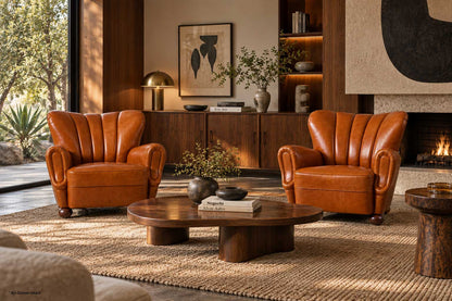 Scandinavian Art Deco Club Lounge Chairs in Cognac Leather, 1940s
