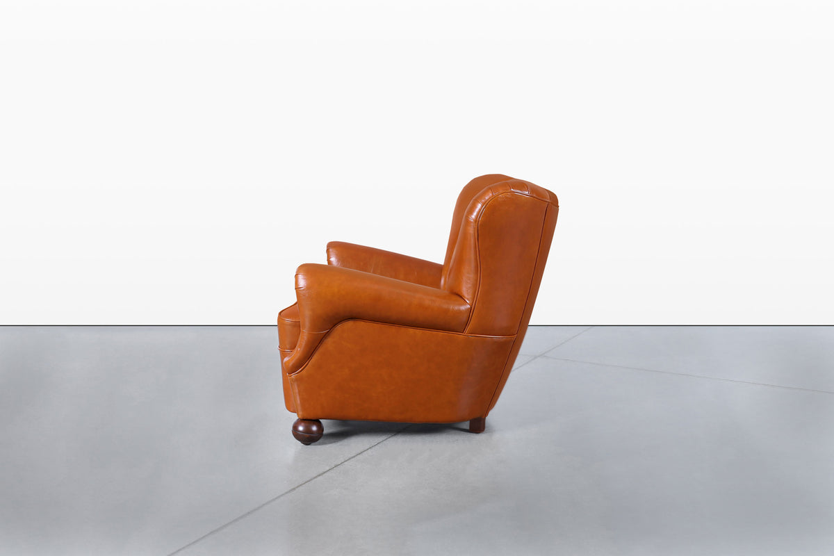 Scandinavian Art Deco Club Lounge Chairs in Cognac Leather, 1940s