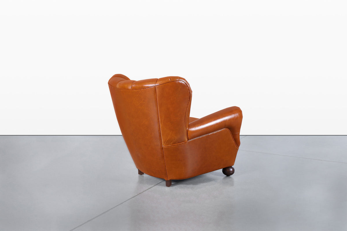 Scandinavian Art Deco Club Lounge Chairs in Cognac Leather, 1940s