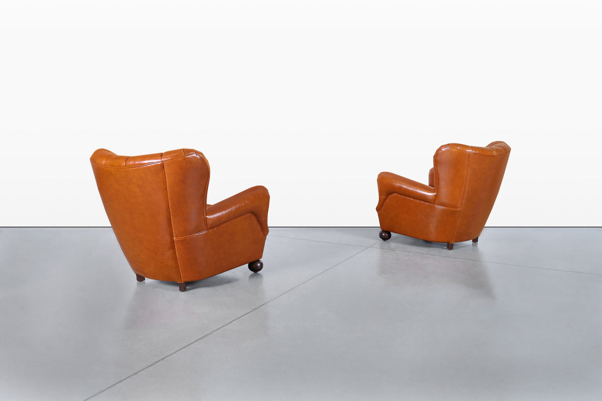 Scandinavian Art Deco Club Lounge Chairs in Cognac Leather, 1940s