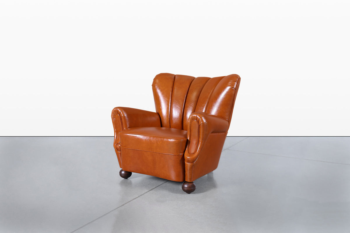 Scandinavian Art Deco Club Lounge Chairs in Cognac Leather, 1940s