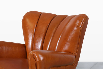 Scandinavian Art Deco Club Lounge Chairs in Cognac Leather, 1940s
