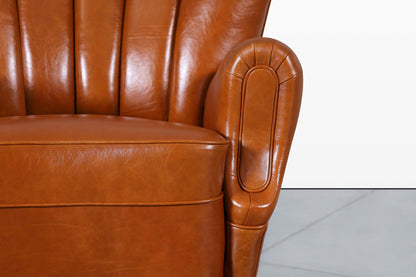 Scandinavian Art Deco Club Lounge Chairs in Cognac Leather, 1940s
