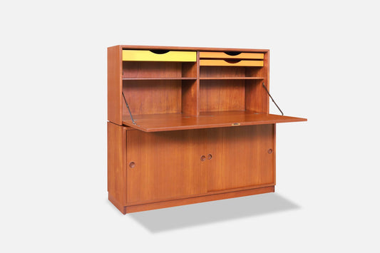 Swedish Two-Piece Teak Cabinet or Secretary Desk by Børge Mogensen