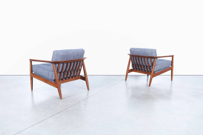 Swedish Walnut Lounge Chairs by Folke Ohlsson for DUX