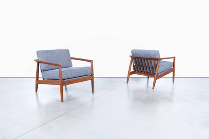 Swedish Walnut Lounge Chairs by Folke Ohlsson for DUX