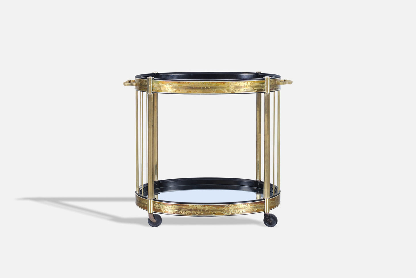 Vintage Acid Etched Brass and Glass Bar Cart by Bernhard Rohne for Mastercraft