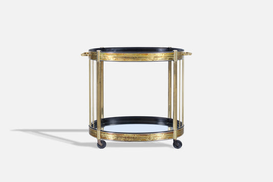 Vintage Acid Etched Brass and Glass Bar Cart by Bernhard Rohne for Mastercraft