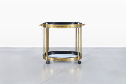 Vintage Acid Etched Brass and Glass Bar Cart by Bernhard Rohne for Mastercraft