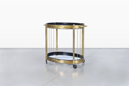 Vintage Acid Etched Brass and Glass Bar Cart by Bernhard Rohne for Mastercraft