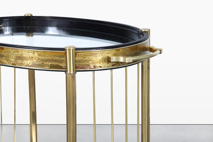 Vintage Acid Etched Brass and Glass Bar Cart by Bernhard Rohne for Mastercraft