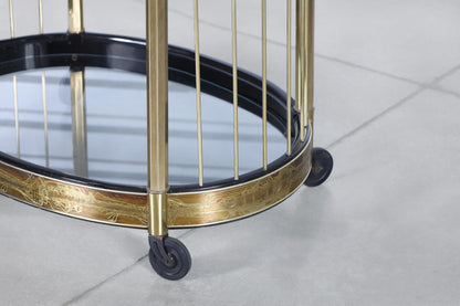 Vintage Acid Etched Brass and Glass Bar Cart by Bernhard Rohne for Mastercraft