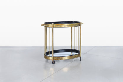 Vintage Acid Etched Brass and Glass Bar Cart by Bernhard Rohne for Mastercraft