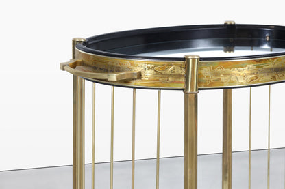 Vintage Acid Etched Brass and Glass Bar Cart by Bernhard Rohne for Mastercraft