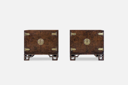 Vintage Asian-Style Burl Wood and Brass Cabinets by Mastercraft