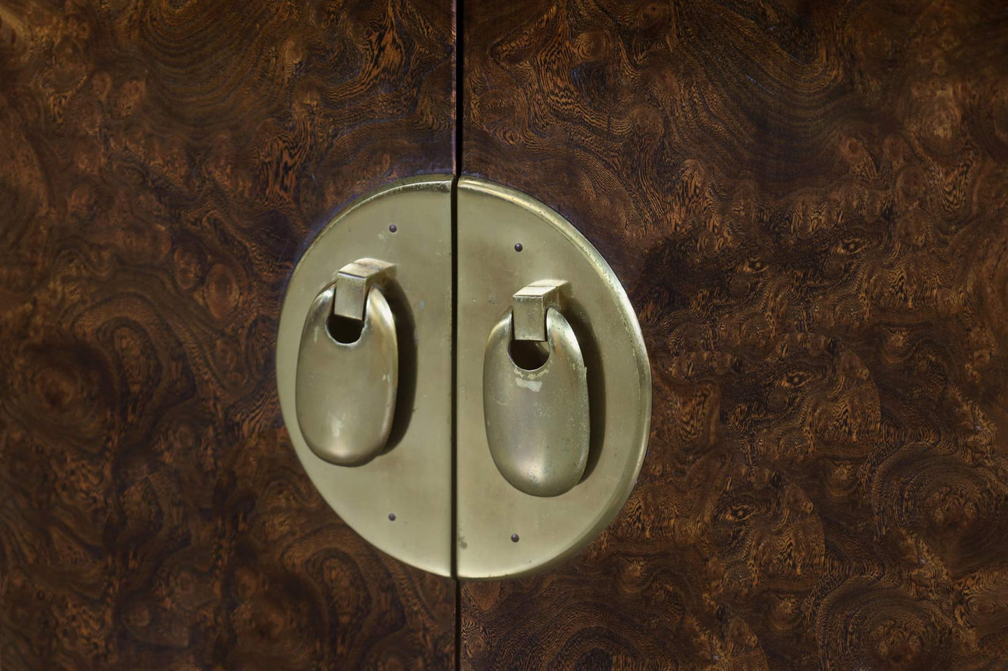 Vintage Asian-Style Burl Wood and Brass Cabinets by Mastercraft