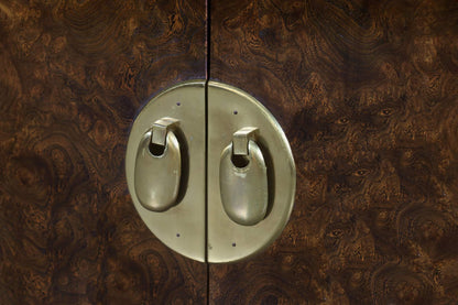Vintage Asian-Style Burl Wood and Brass Cabinets by Mastercraft