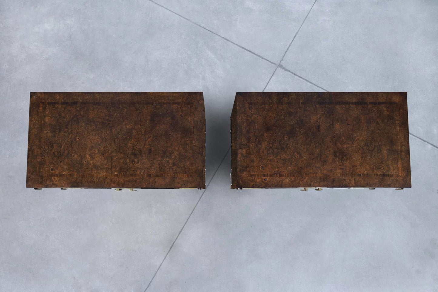 Vintage Asian-Style Burl Wood and Brass Cabinets by Mastercraft