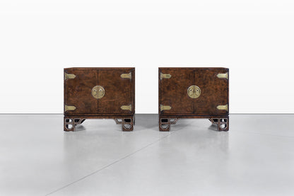 Vintage Asian-Style Burl Wood and Brass Cabinets by Mastercraft