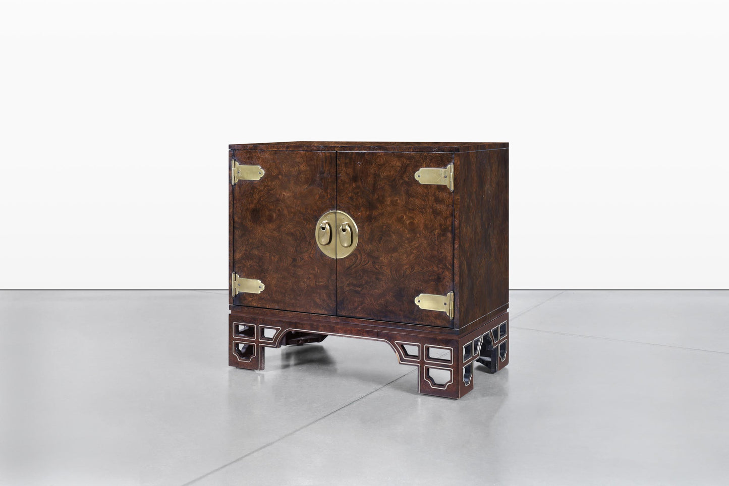 Vintage Asian-Style Burl Wood and Brass Cabinets by Mastercraft