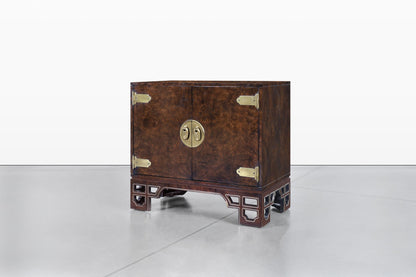 Vintage Asian-Style Burl Wood and Brass Cabinets by Mastercraft