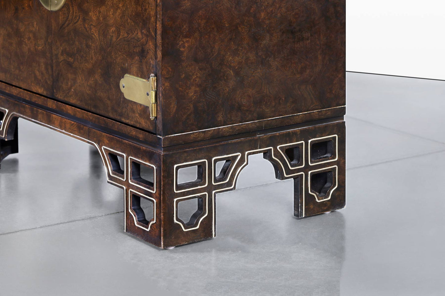 Vintage Asian-Style Burl Wood and Brass Cabinets by Mastercraft