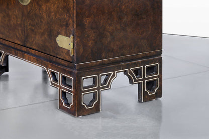 Vintage Asian-Style Burl Wood and Brass Cabinets by Mastercraft