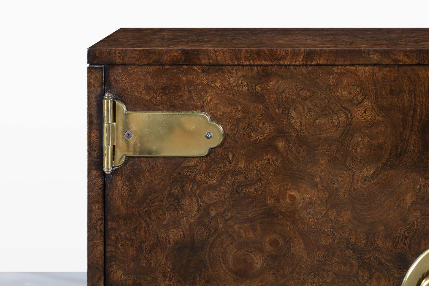 Vintage Asian-Style Burl Wood and Brass Cabinets by Mastercraft