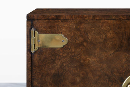 Vintage Asian-Style Burl Wood and Brass Cabinets by Mastercraft