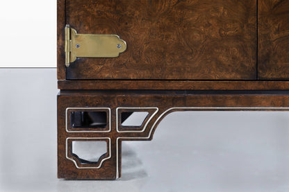 Vintage Asian-Style Burl Wood and Brass Cabinets by Mastercraft