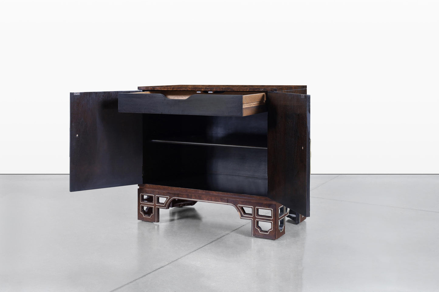Vintage Asian-Style Burl Wood and Brass Cabinets by Mastercraft