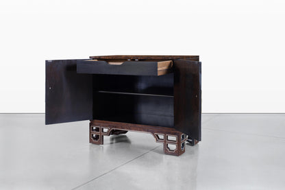 Vintage Asian-Style Burl Wood and Brass Cabinets by Mastercraft
