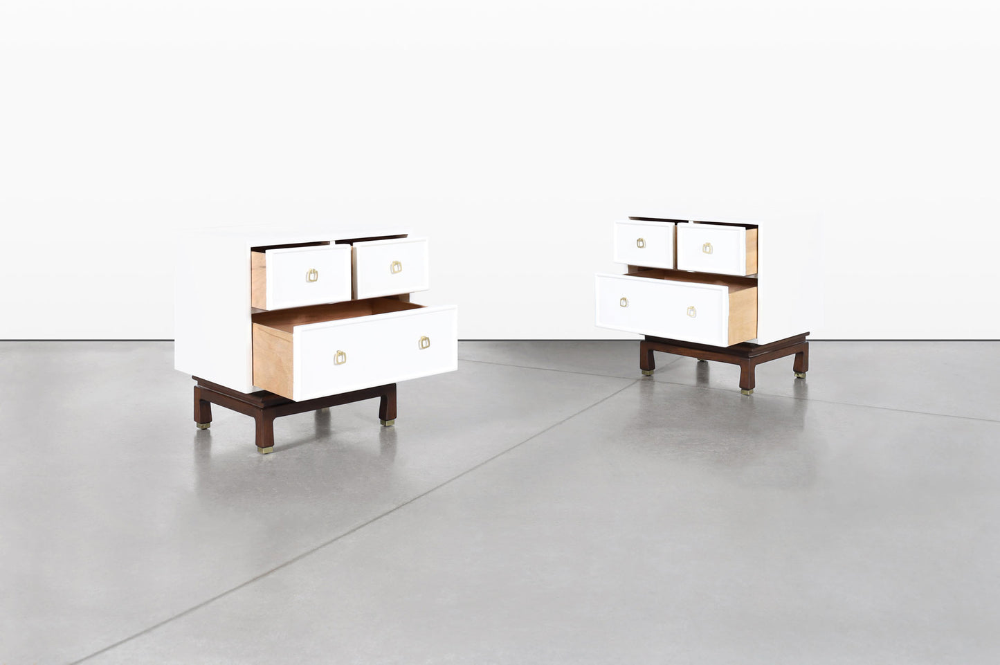 Vintage Beige Lacquered Nightstands by American of Martinsville