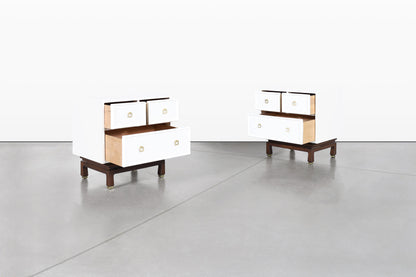 Vintage Beige Lacquered Nightstands by American of Martinsville