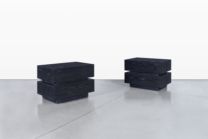 Vintage Black Cerused Nightstands by Steve Chase