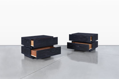 Vintage Black Cerused Nightstands by Steve Chase
