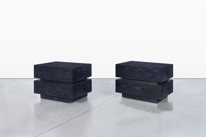 Vintage Black Cerused Nightstands by Steve Chase